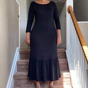 3/4 Sleeve Black Maxi Dress